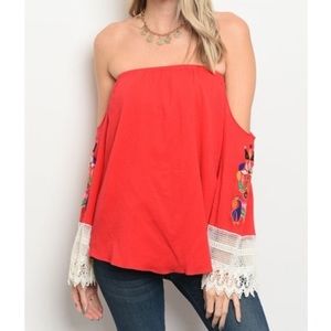 Red Off The Shoulder Top With Lace